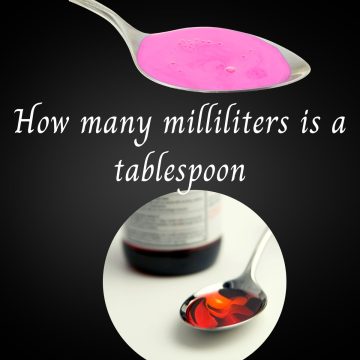tablespoons with liquid and a medicine bottle to represent how many milliliters is a tablespoon