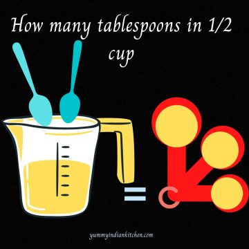 showing relationship between how many tablespoons in ½ cup with a measuring cup and tablespoons in the image