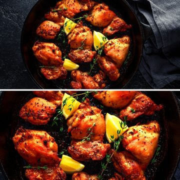 Boneless Skinless Chicken Thigh Recipes to make that are cooked and placed in a skillet