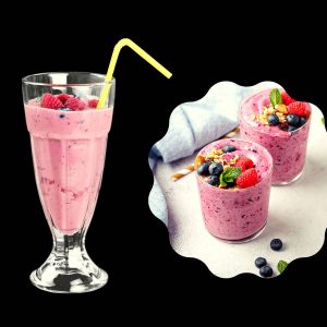 frozen berry smoothie in a smoothie glass and in two different glasses