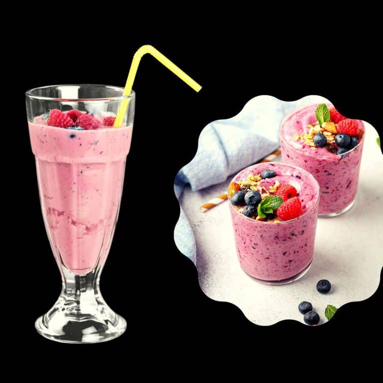 frozen berry smoothie in a smoothie glass and in two different glasses