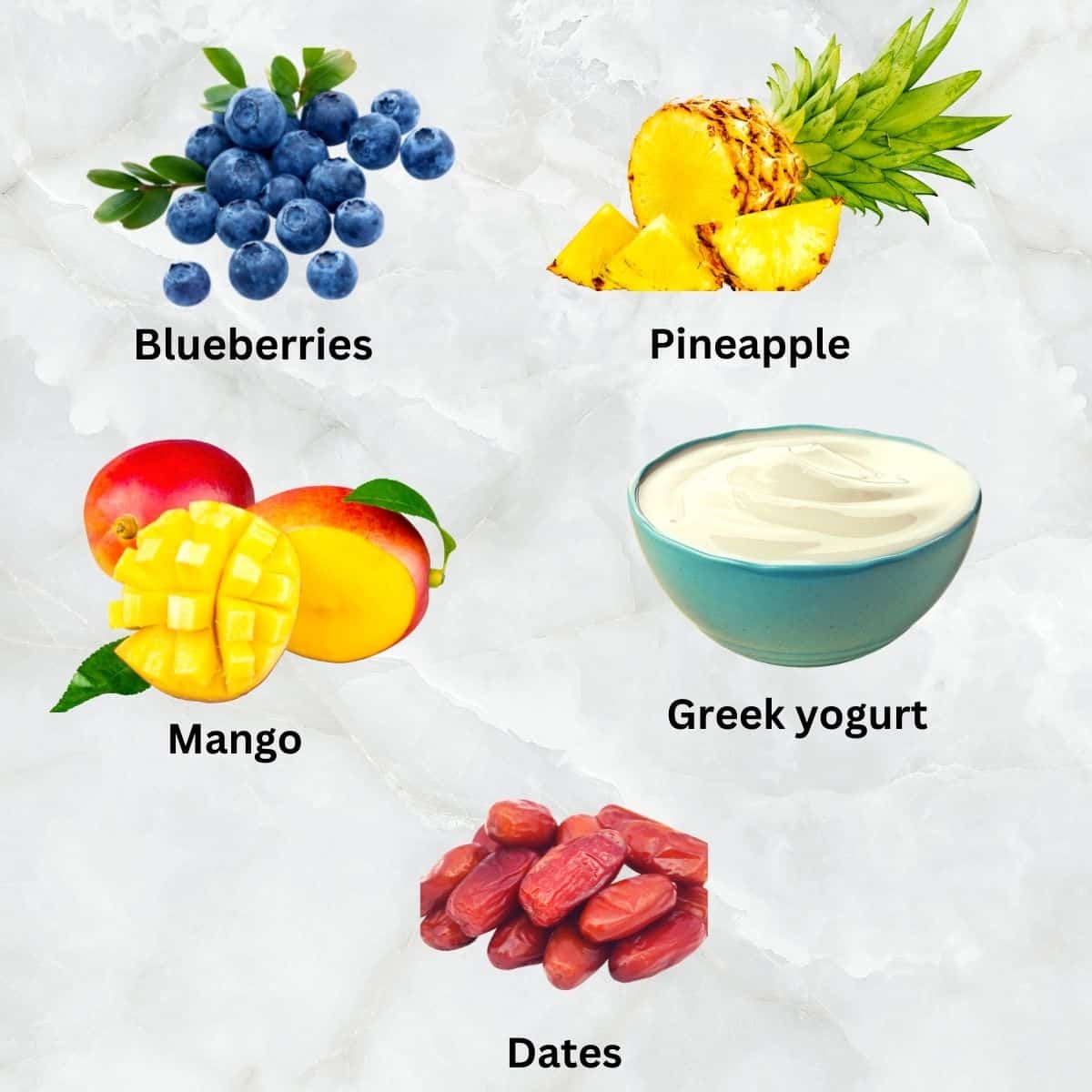 ingredients to make frozen fruit smoothie with yogurt