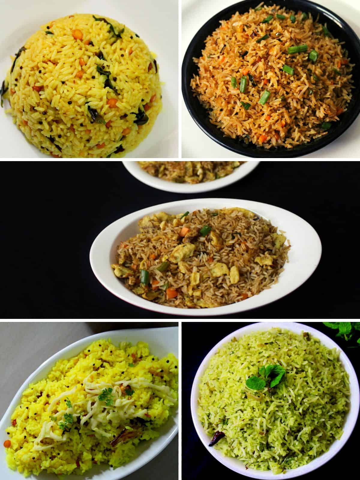 a collage of recipes showing leftover rice recipes to make in Indian style