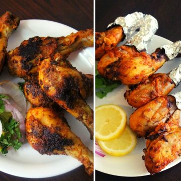 Indian chicken drumstick recipes on a plate in a collage