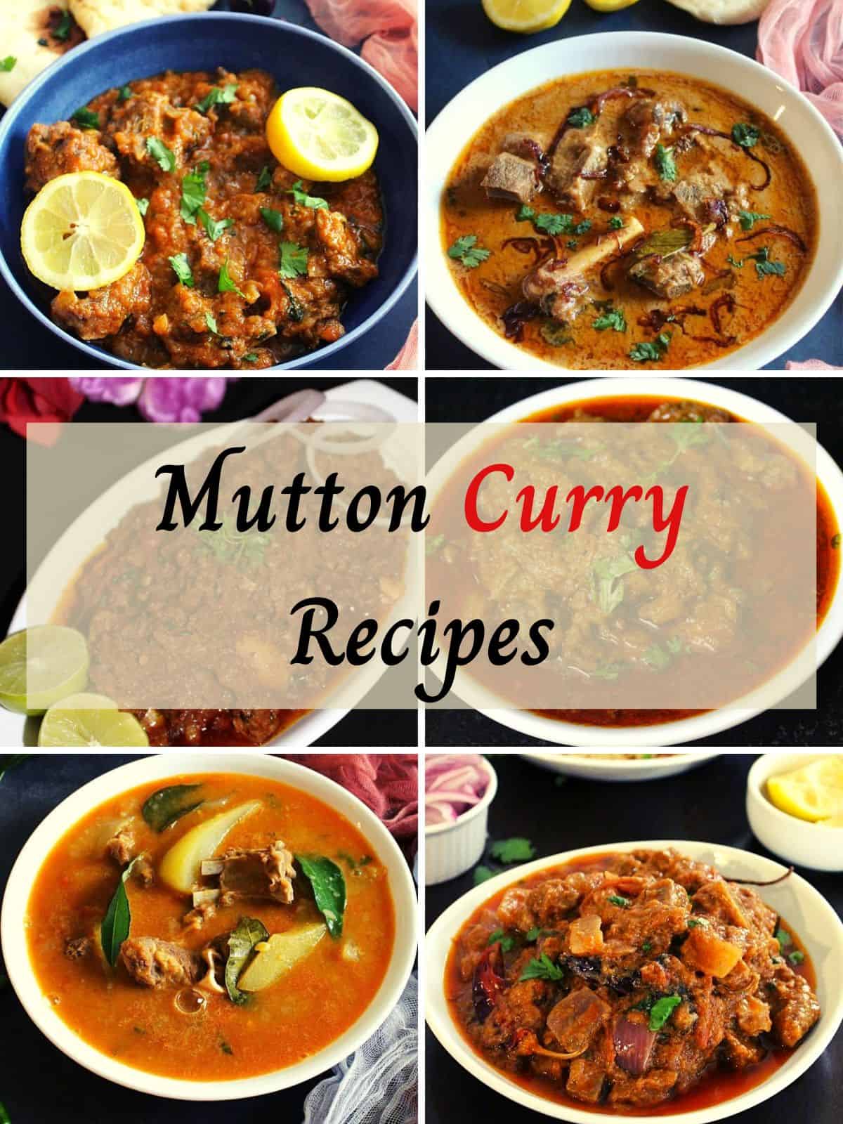 different curry recipes showing using mutton