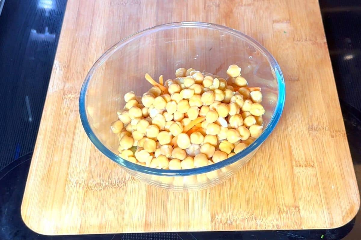 chickpeas added to the high protein vegetarian salad