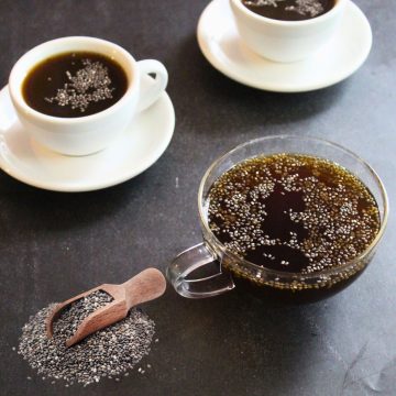 chia seed tea served in three cups made using black tea